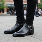 Men Fashion High Ankle Side Zipper Black Boot, Men Genuine Leather Boot - model-casual-setting