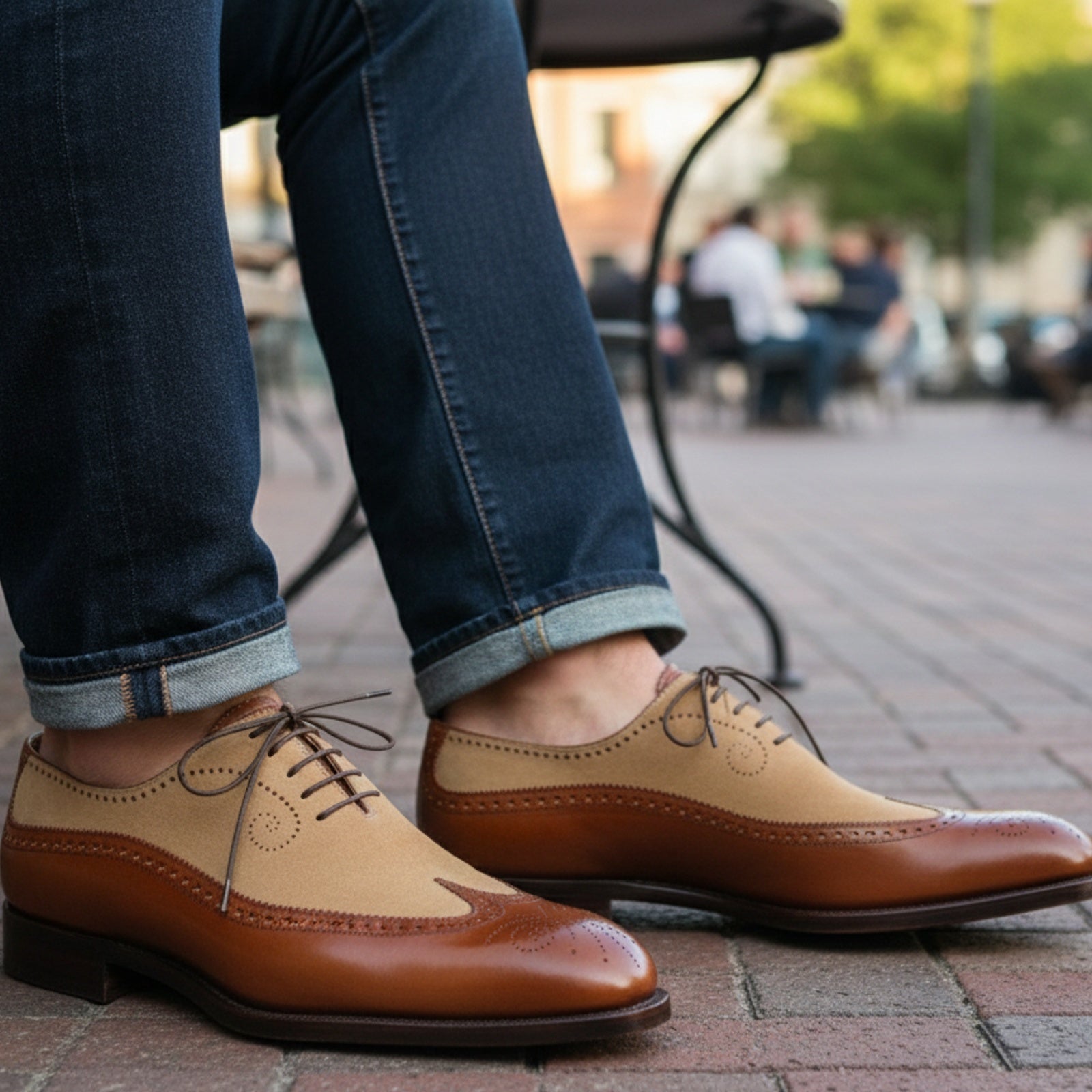 Men Spectator Shoes, Wingtip Brogue Two Tone Shoes, Formal Dress Shoes - model-casual-setting