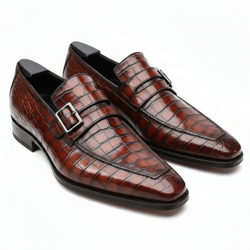 Men's Alligator Embossed Leather Moccasins - model-casual-setting