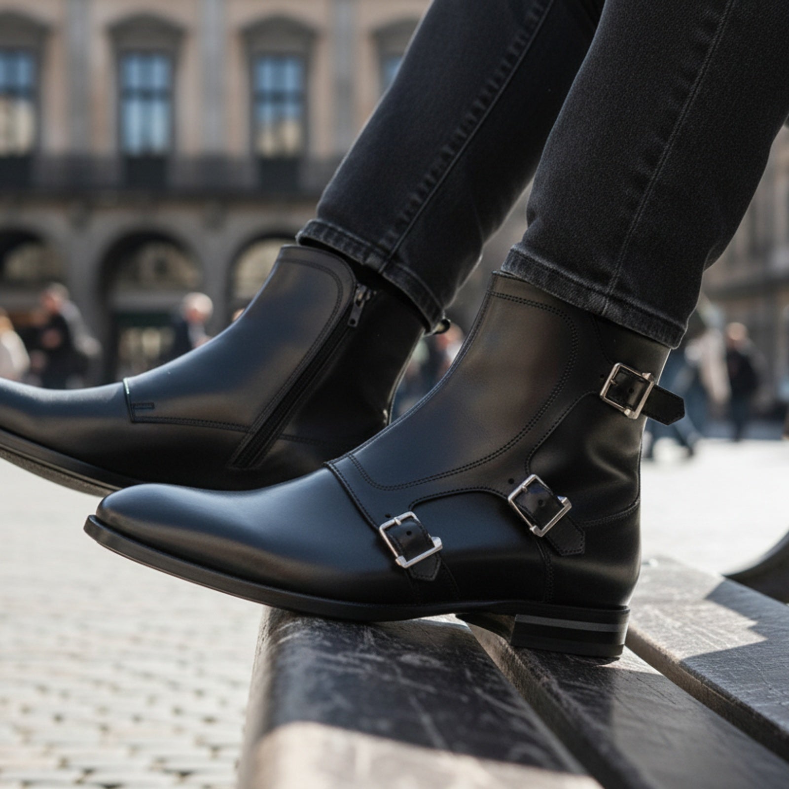 Men's Ankle High Leather Boots - model-casual-setting