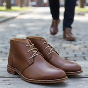 Men's Antique Brown Leather Chukka Boots - model-casual-setting