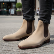Men's Beige Suede Chelsea Ankle Boots - model-casual-setting