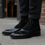 Men's Black Cap Toe Lace-Up Ankle Boots - model-casual-setting