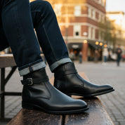 Men's Black Handmade Jodhpurs Ankle Boots - model-casual-setting