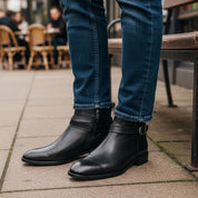Men's Black Jodhpur Leather Boots - model-casual-setting