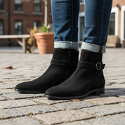 Men's Black Jodhpurs Ankle High Suede Boots - model-casual-setting