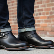 Men's Black Leather Biker Rider Boots - model-casual-setting