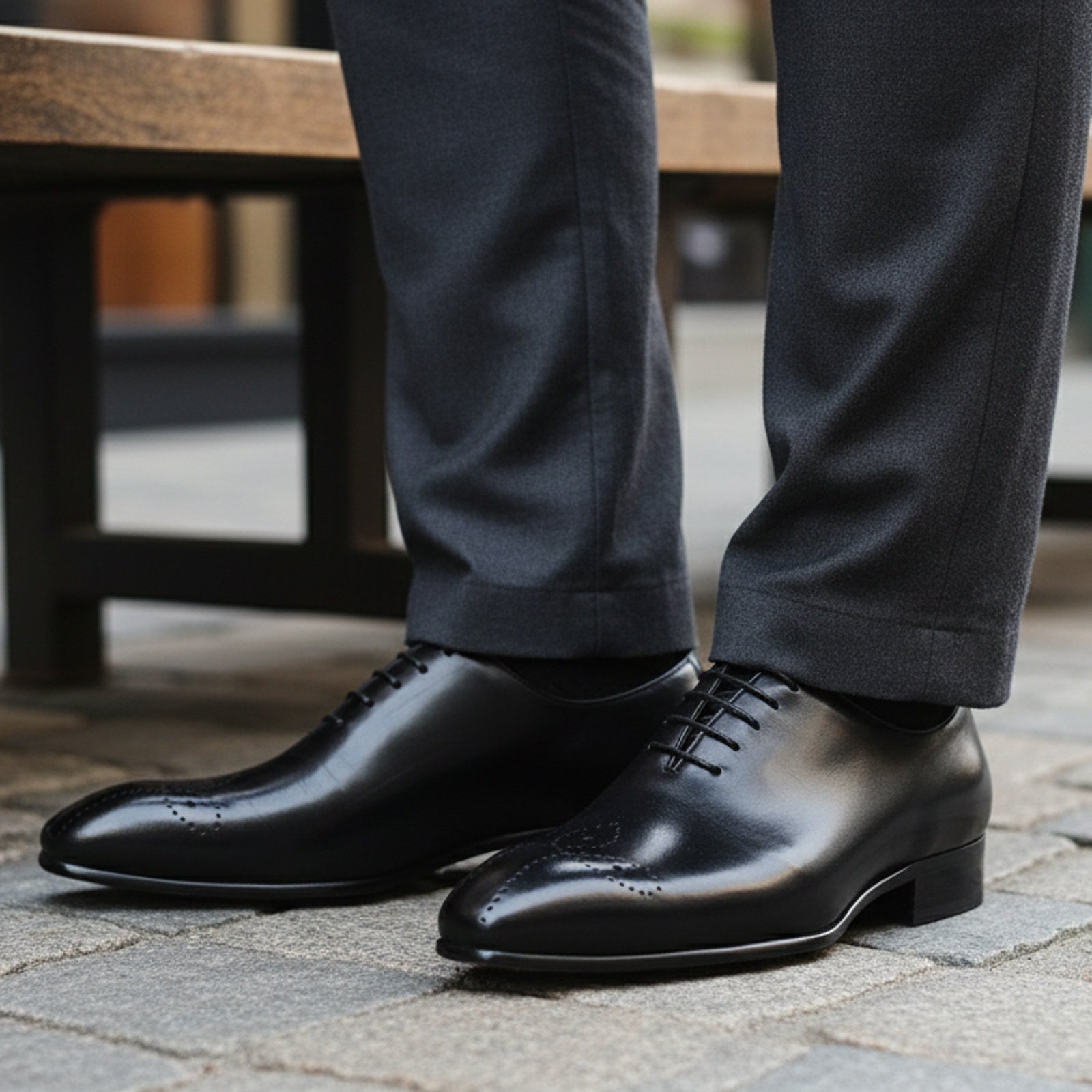 model-casual-setting - Men's Black Leather Brogue Dress Shoes