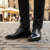 model-casual-setting - Men's Black Leather Brogue Wingtip Dress Shoes