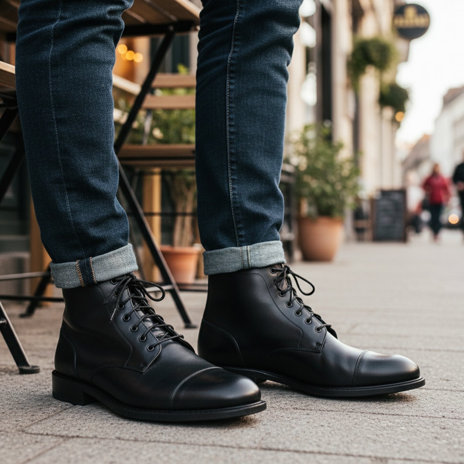 model-casual-setting - Men's Black Leather Cap Toe Ankle Boots
