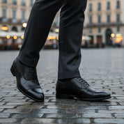 model-casual-setting - Men's Black Leather Cap-Toe Derby Shoes