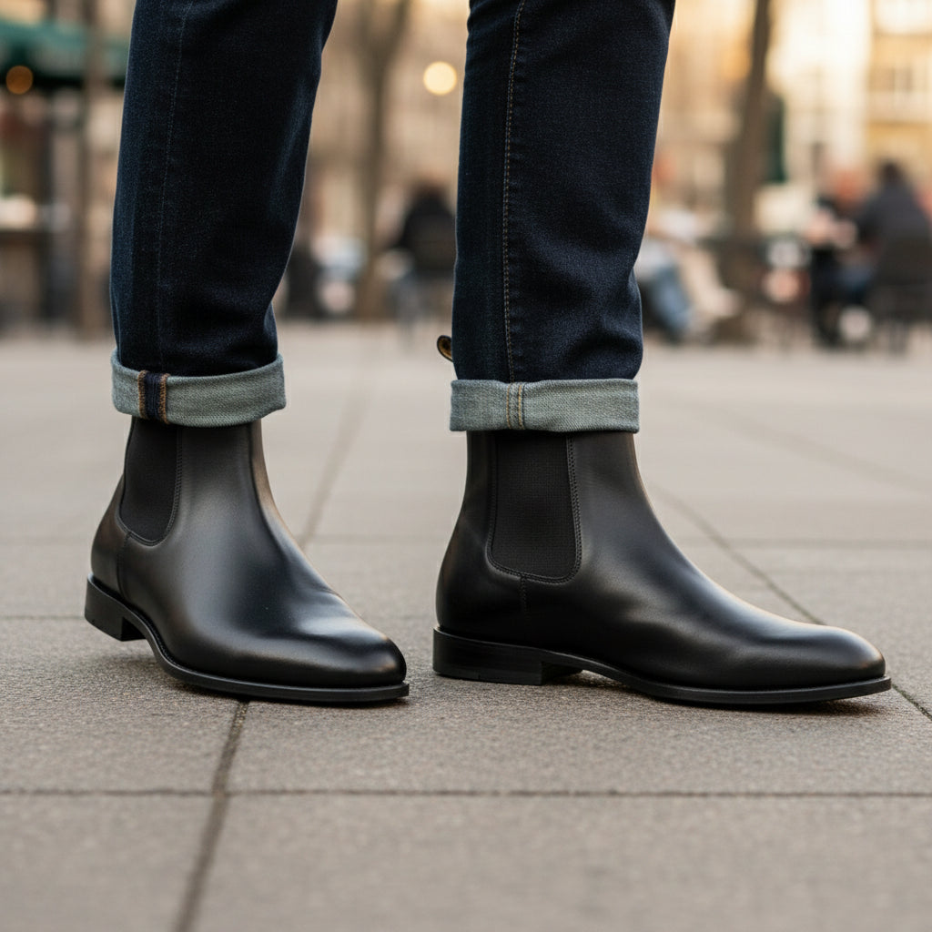 model-casual-setting - Men's Black Leather Chelsea Ankle Boots