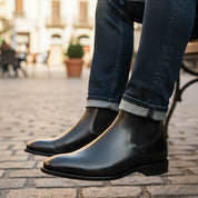 Men's Black Leather Chelsea Boots, Formal Ankle Boots - model-casual-setting