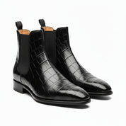 model-casual-setting - Men's Black Leather Chelsea Boots with Crocodile Print