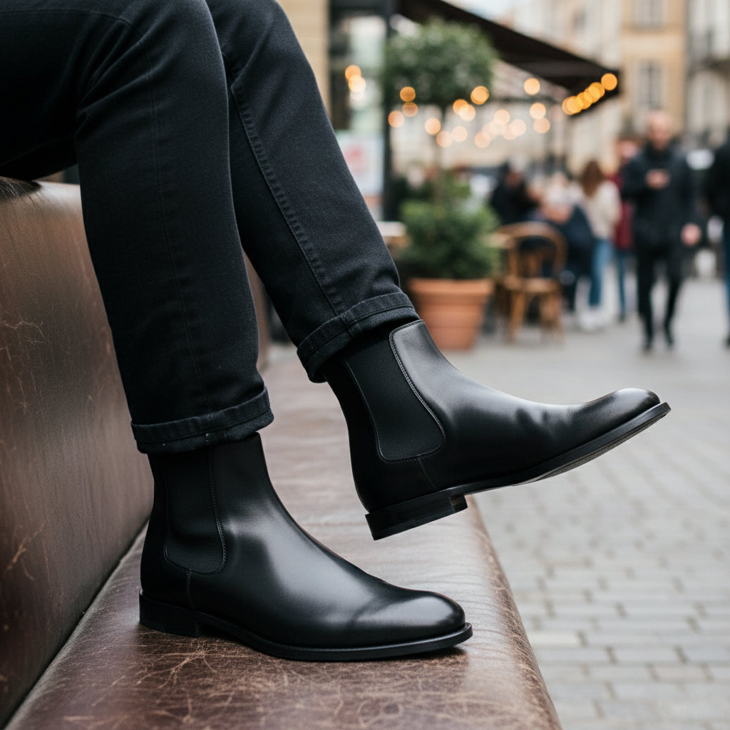 model-casual-setting - Men's Black Leather Chelsea Boots