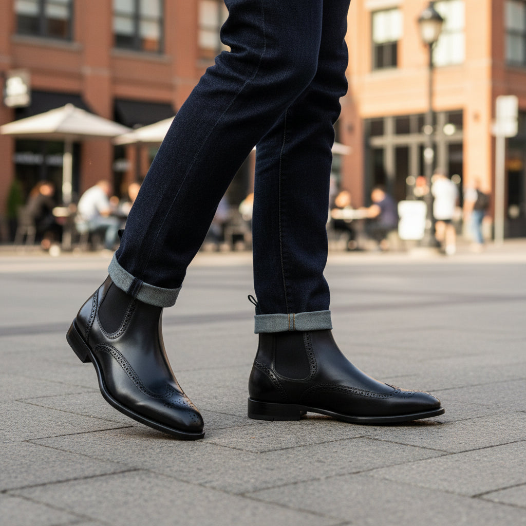 model-casual-setting - Men's Black Leather Chelsea Boots