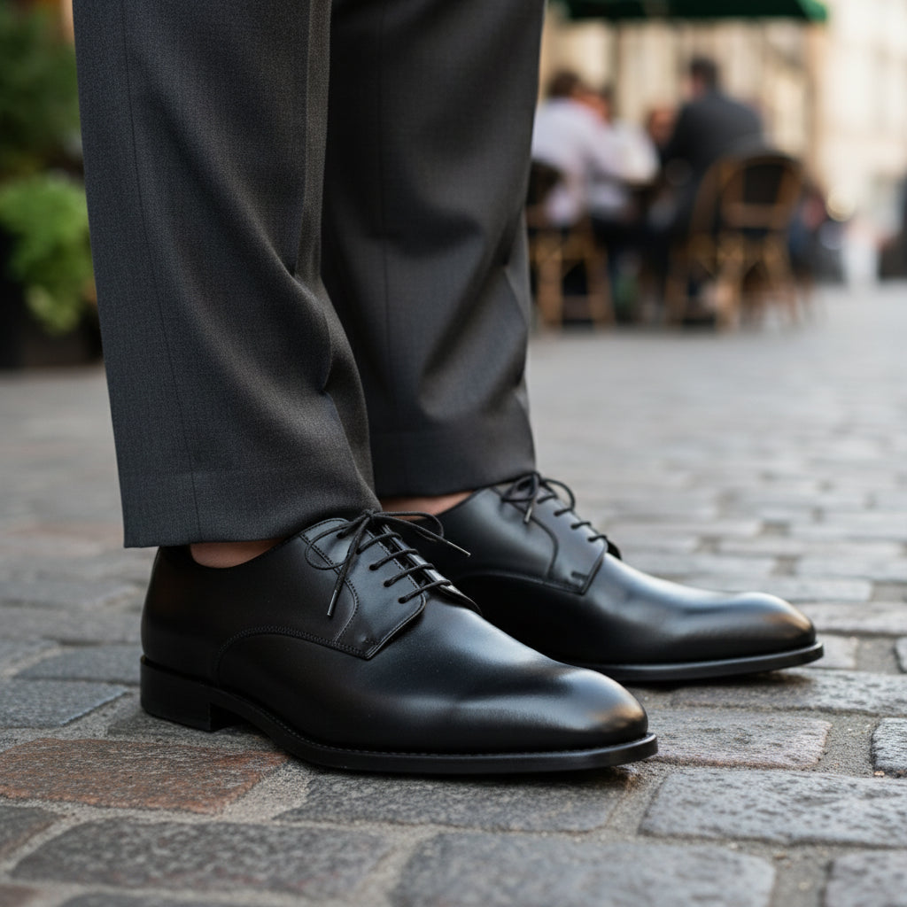 Men's Black Leather Dress Oxfords - model-casual-setting