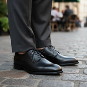 Men's Black Leather Dress Oxfords - model-casual-setting