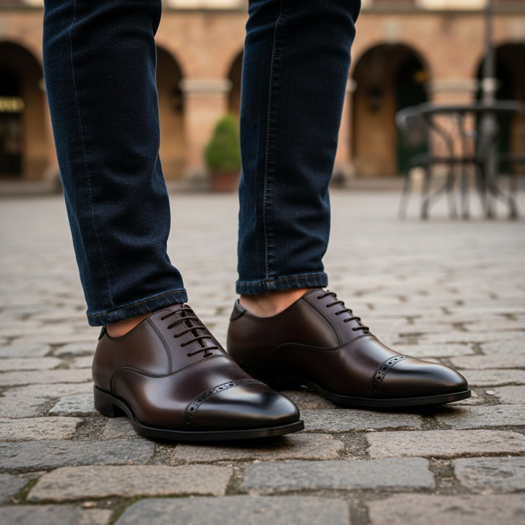 model-casual-setting - Men's Black Leather Formal Dress Shoes