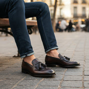 model-casual-setting - Men's Black Leather Fringe Moccasins