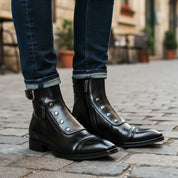 model-casual-setting - Men's Black Leather High Ankle Boots with Side Button & Zipper