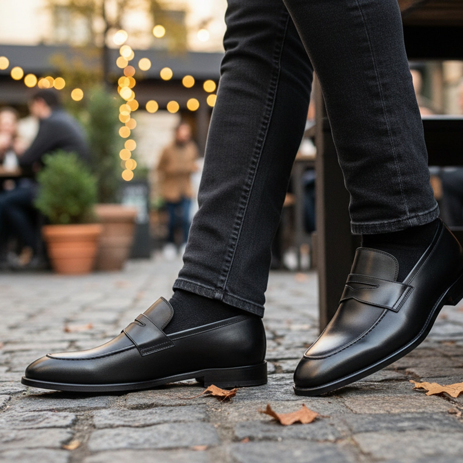 model-casual-setting - Men's Black Leather Moccasins | Elegant Dress Design