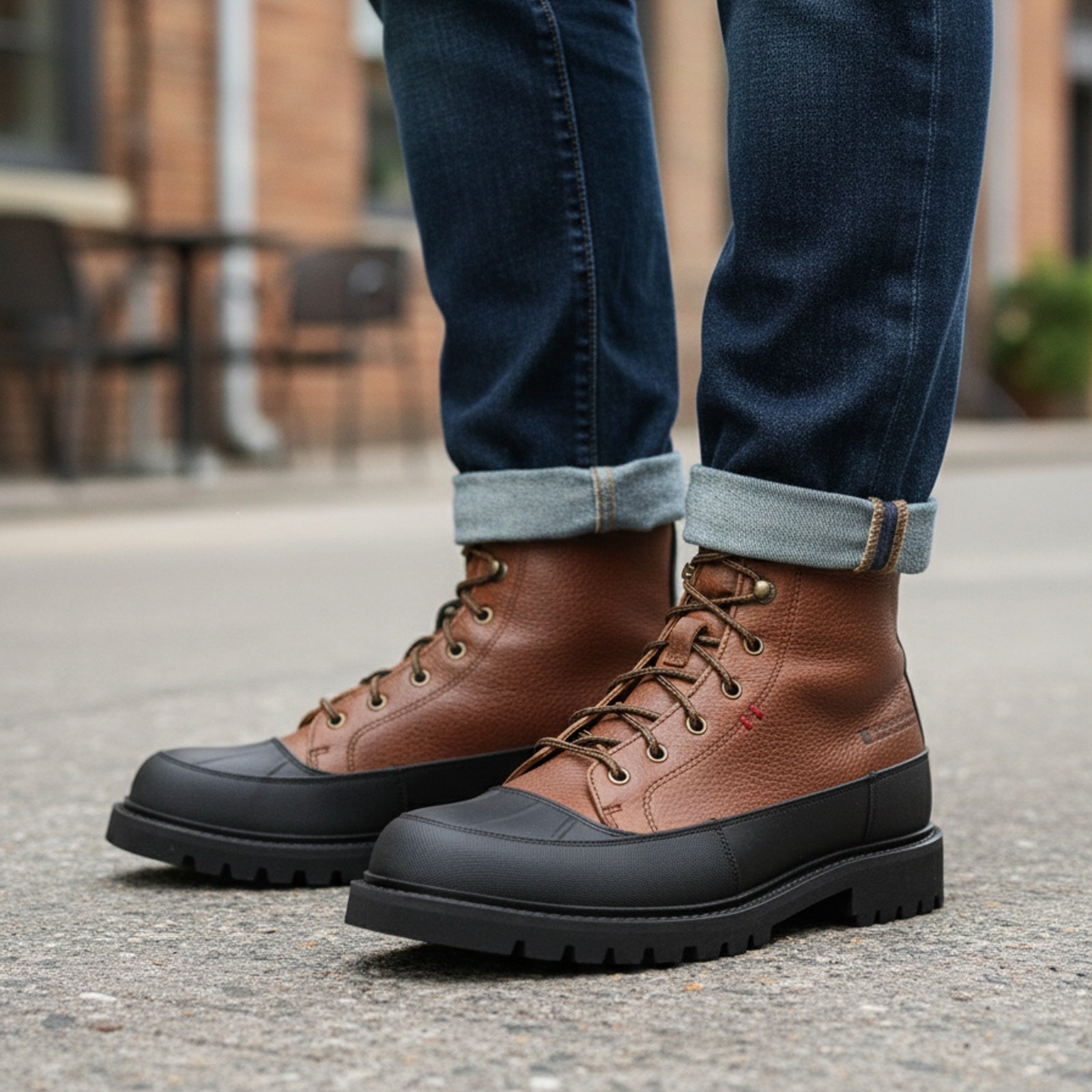 model-casual-setting - Men's Black Leather Moto Boots