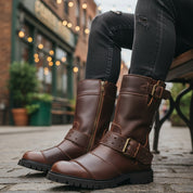 model-casual-setting - Men's Black Leather Motorcycle Boots