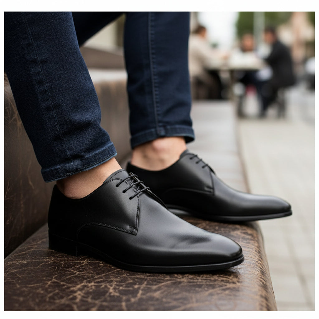 model-casual-setting - Men's Black Leather Oxford Dress Shoes