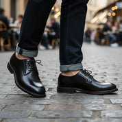model-casual-setting - Men's Black Leather Oxford Shoes