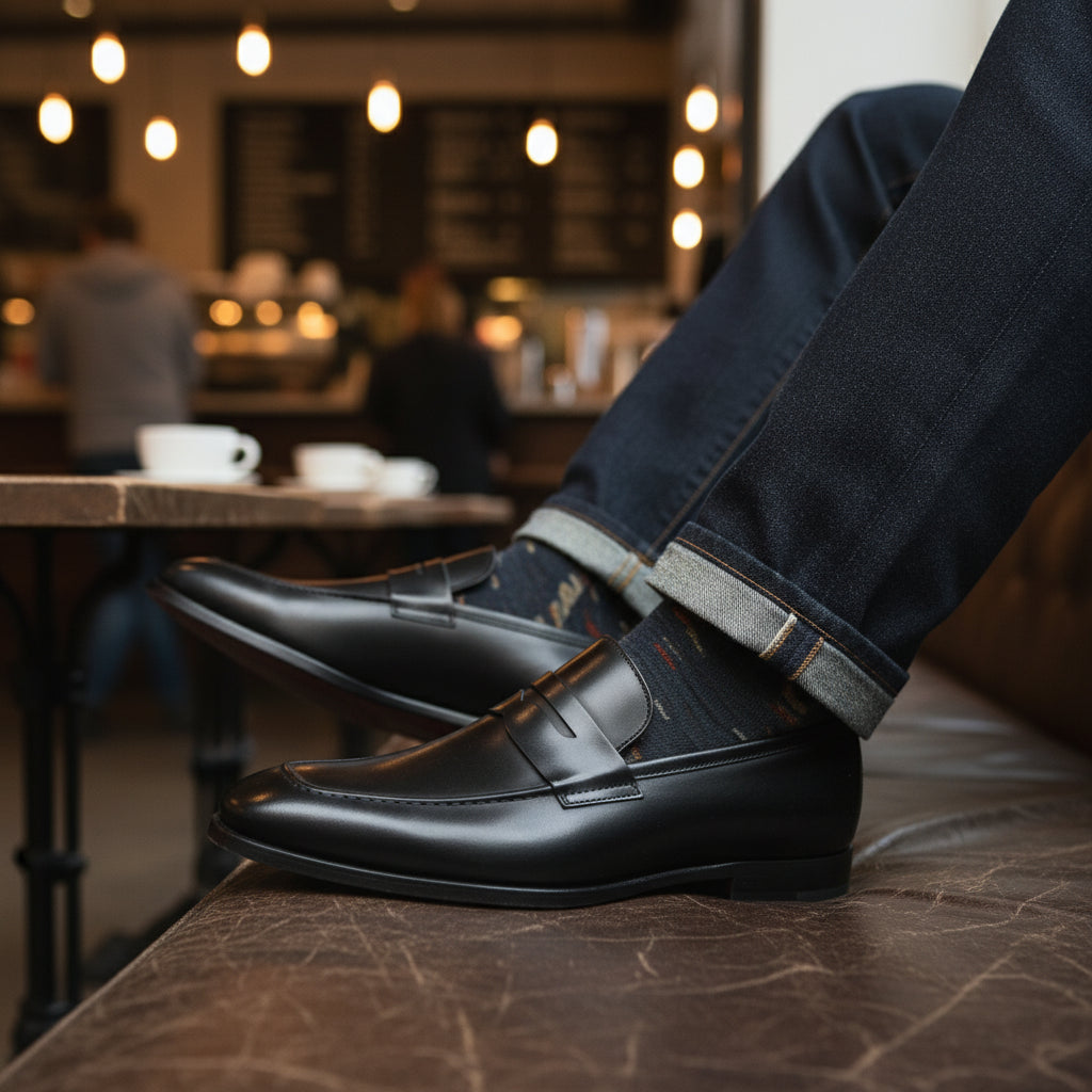 model-casual-setting - Men's Black Leather Slip-On Dress Shoes