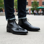 model-casual-setting - Men's Black Leather Tuxedo Boots