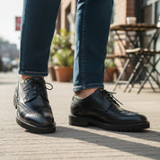 model-casual-setting - Men's Black Leather Wingtip Brogue Shoes