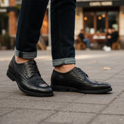model-casual-setting - Men's Black Leather Wingtip Brogues