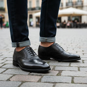 Men's Black Leather Wingtip Oxford Dress Shoes - model-casual-setting
