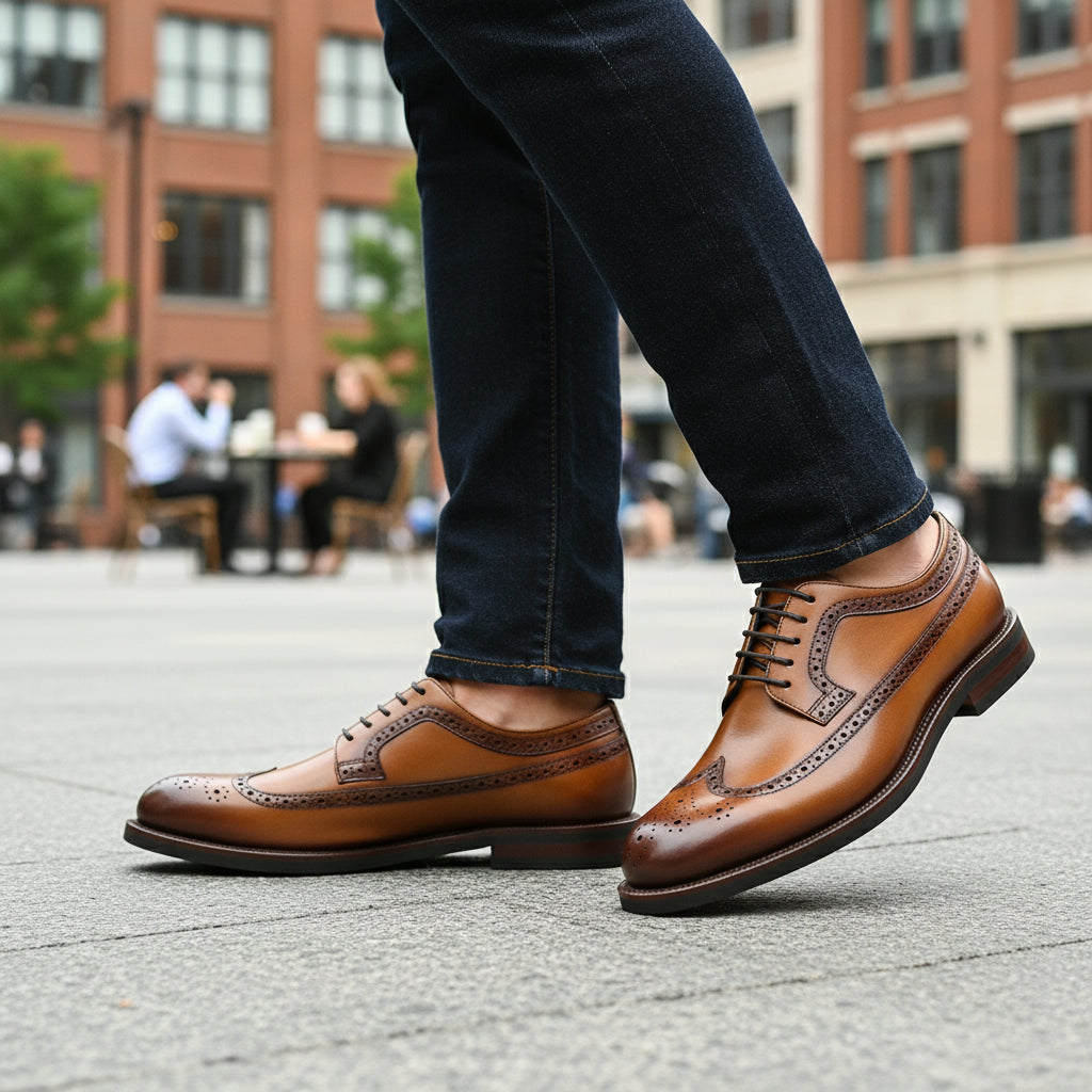 model-casual-setting - Men's Black Leather Wingtip Oxford Shoes