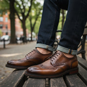 model-casual-setting - Men's Black Leather Wingtip Oxfords