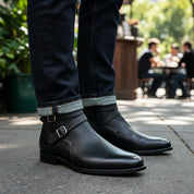 Men's Black Monk Strap Leather Jodhpurs Boots - model-casual-setting