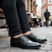 model-casual-setting - Men's Black Ostrich Leather Wingtip Shoes