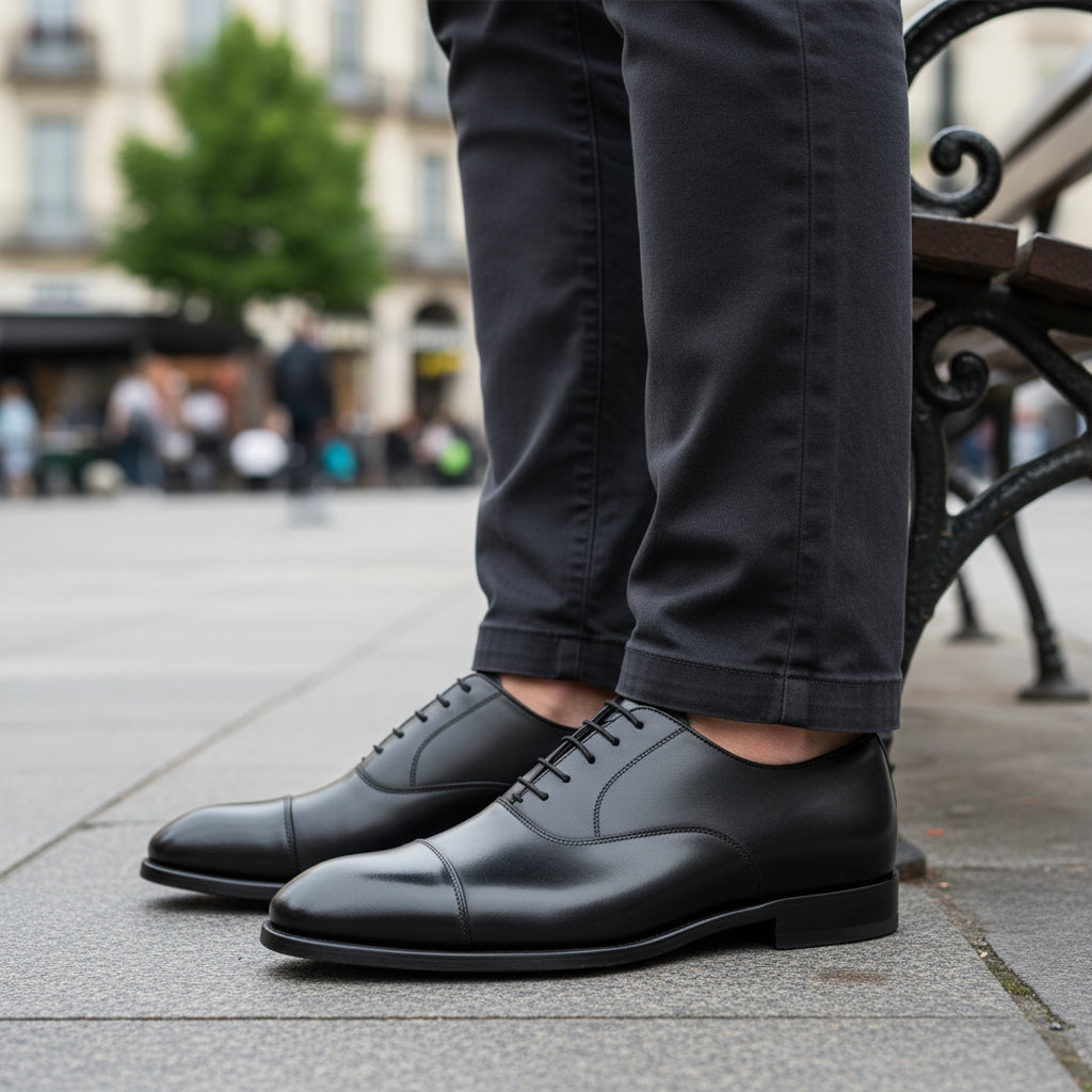 Men's Black Oxford Leather Dress Shoes - model-casual-setting