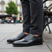 Men's Black Oxford Leather Dress Shoes - model-casual-setting
