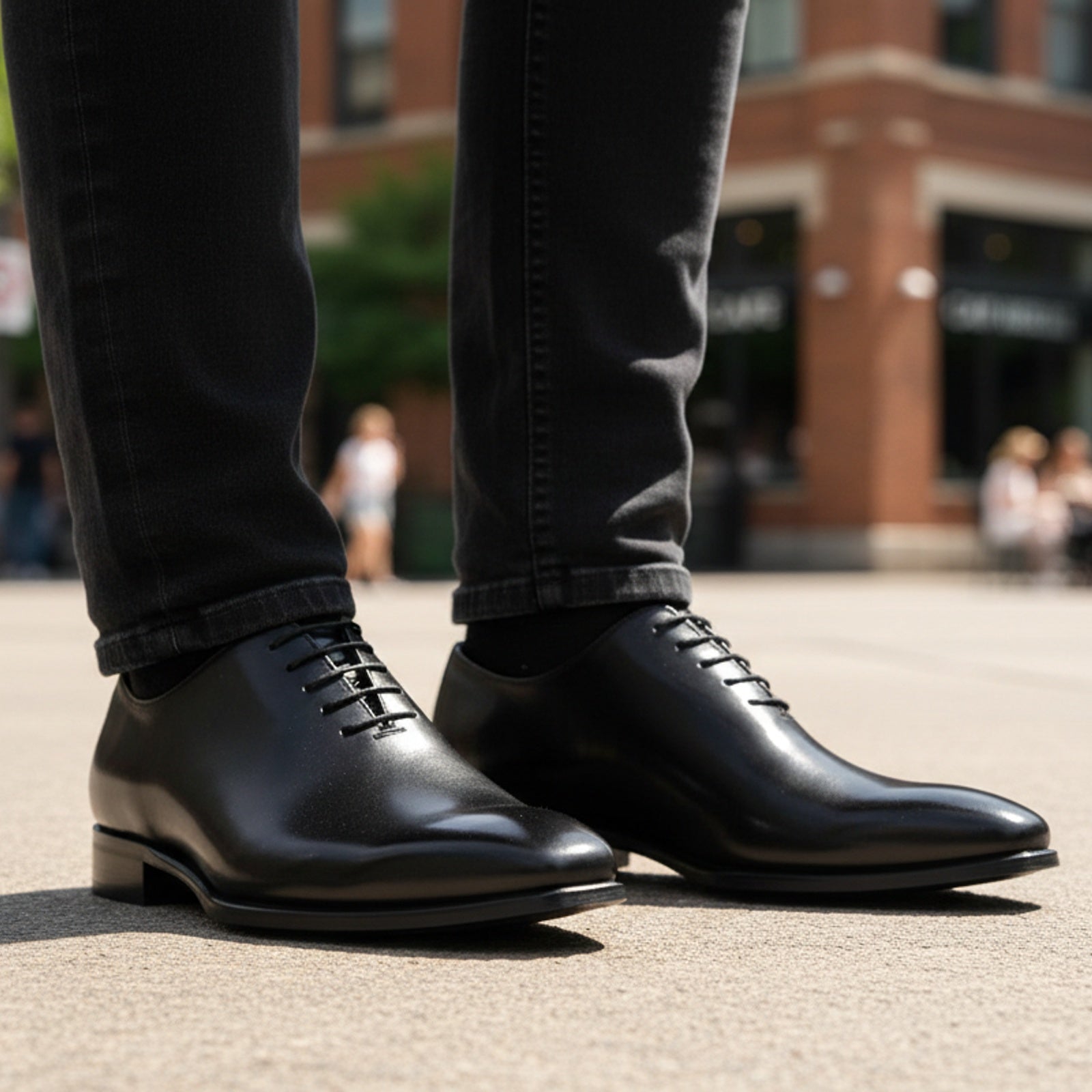 Men's Black Oxford Leather Dress Shoes - model-casual-setting