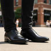 Men's Black Oxford Leather Dress Shoes - model-casual-setting
