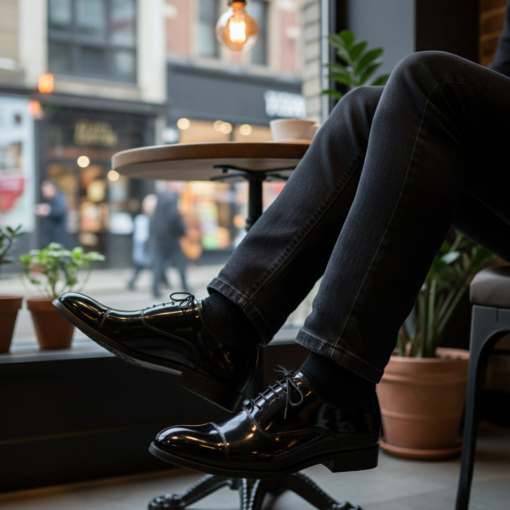 model-casual-setting - Men's Black Patent Leather Formal Dress Shoes