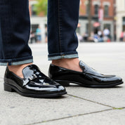 Men's Black Patent Leather Monk Shoes - model-casual-setting