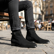 Men's Black Suede Jodhpurs Ankle Boots - model-casual-setting