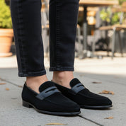 model-casual-setting - Men's Black Suede Moccasin Shoes
