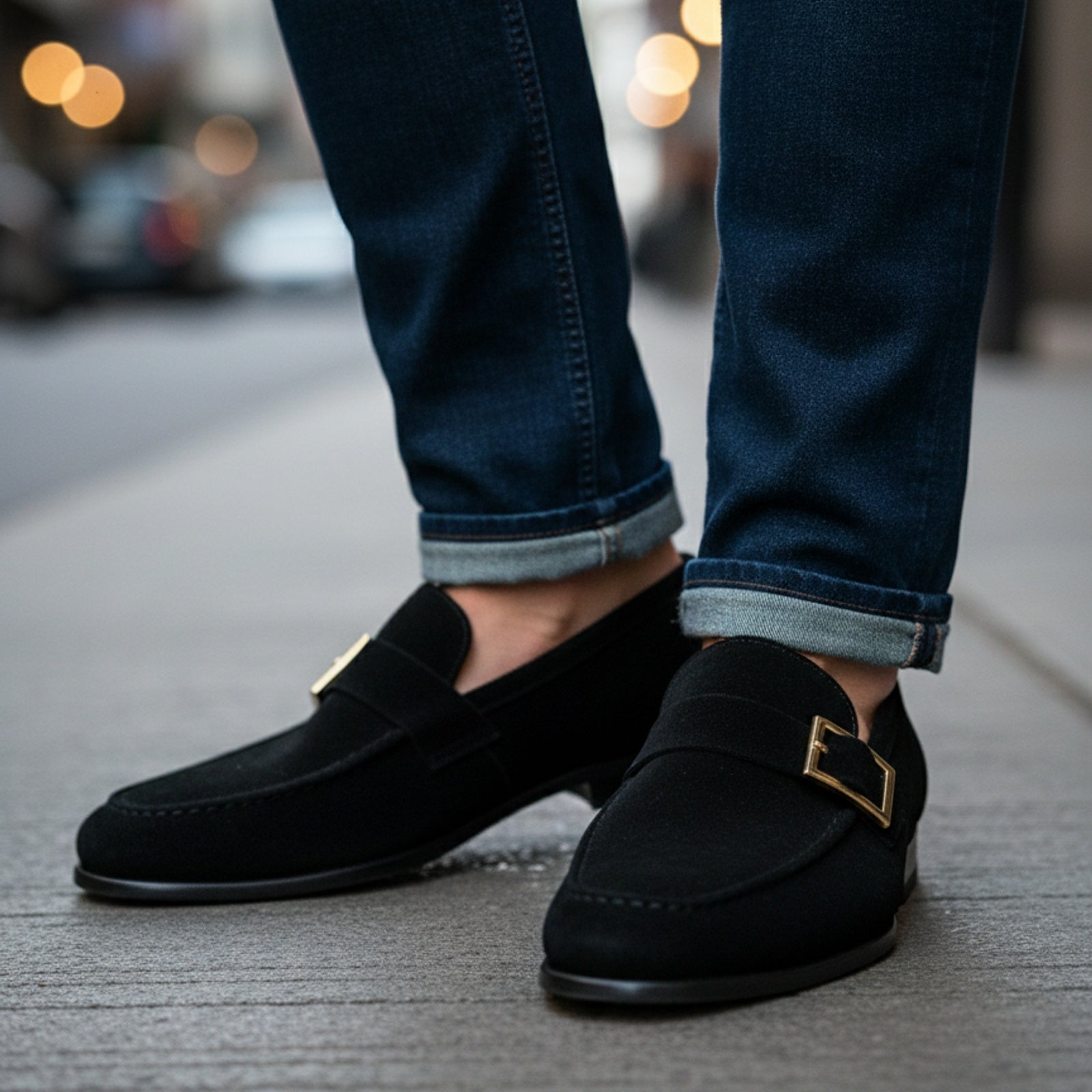 model-casual-setting - Men's Black Suede Monk Shoes