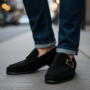 model-casual-setting - Men's Black Suede Monk Shoes