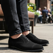 model-casual-setting - Men's Black Suede Oxford Dress Shoes